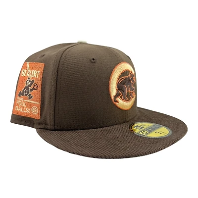 Chicago Cubs Brown with Corduroy Be Alert For Foul Balls Patch Dark Green UV New Era 59FIFTY Fitted Hat