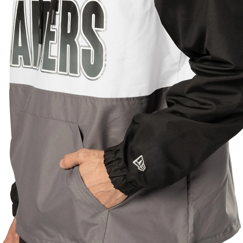Las Vegas Raiders Black Ripstop Quarter-Zip New Era Hooded Windbreaker