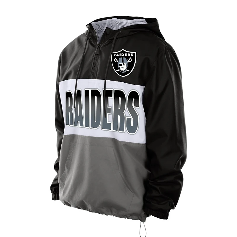 Las Vegas Raiders Black Ripstop Quarter-Zip New Era Hooded Windbreaker
