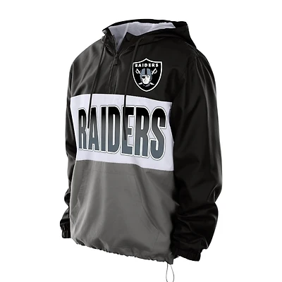 Las Vegas Raiders Black Ripstop Quarter-Zip New Era Hooded Windbreaker