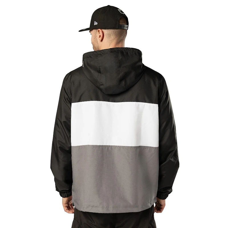 Las Vegas Raiders Black Ripstop Quarter-Zip New Era Hooded Windbreaker