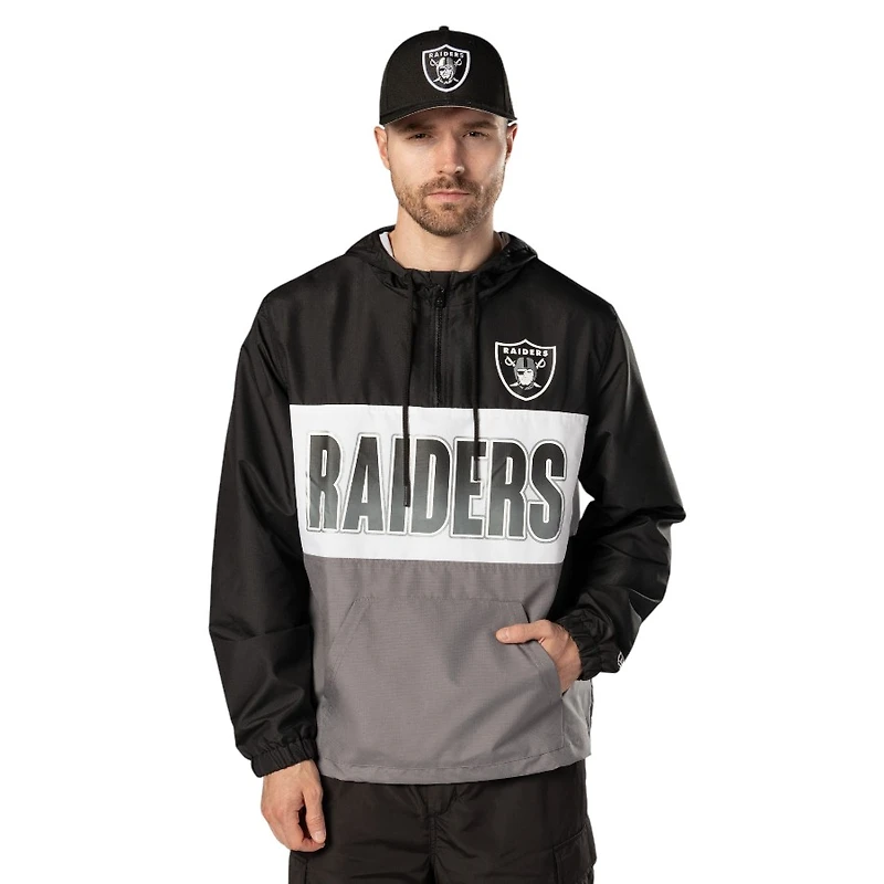 Las Vegas Raiders Black Ripstop Quarter-Zip New Era Hooded Windbreaker