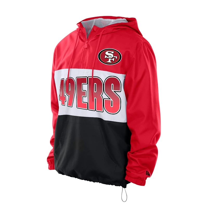 San Francisco 49ers Red Ripstop Quarter-Zip New Era Hooded Windbreaker