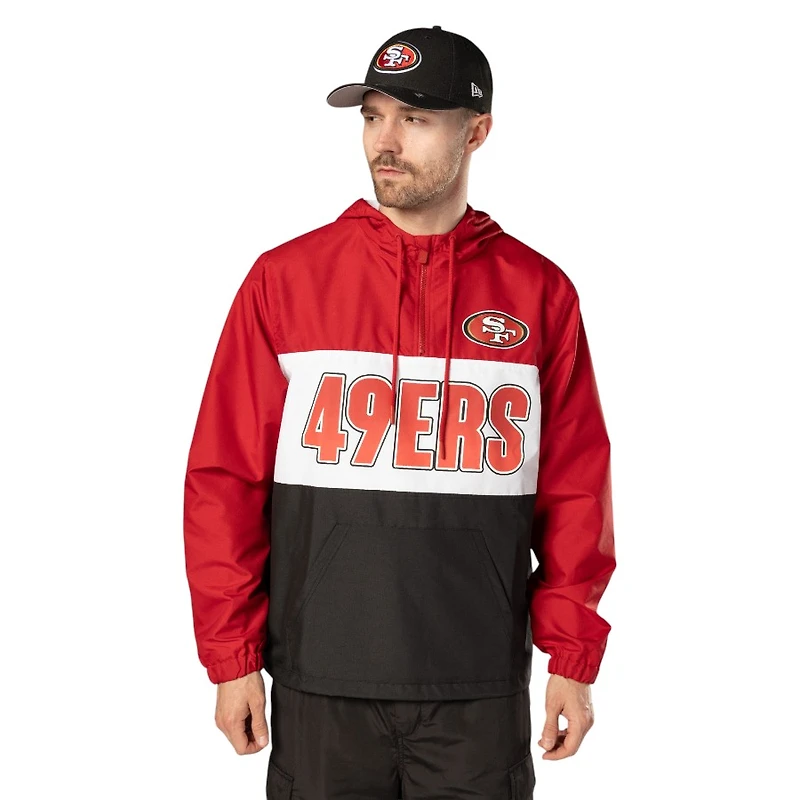 San Francisco 49ers Red Ripstop Quarter-Zip New Era Hooded Windbreaker