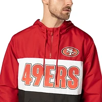 San Francisco 49ers Red Ripstop Quarter-Zip New Era Hooded Windbreaker