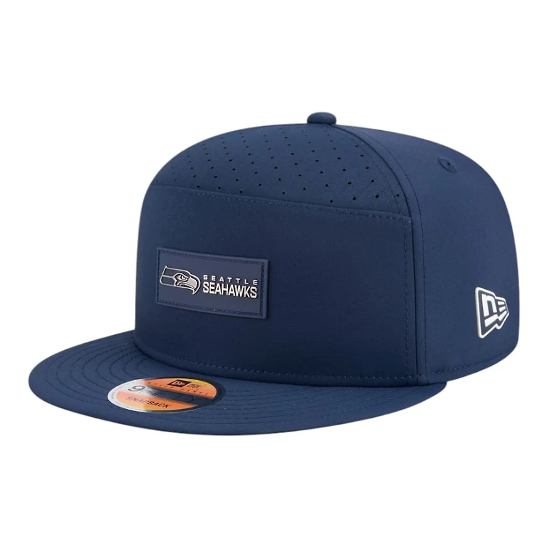 Seattle Seahawks Navy 2025 NFL Sideline Split Panel New Era 9FIFTY Snapback Hat