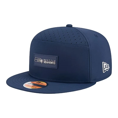 Seattle Seahawks Navy 2025 NFL Sideline Split Panel New Era 9FIFTY Snapback Hat