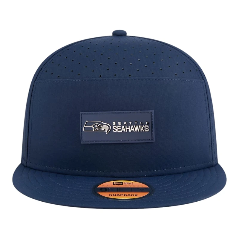 Seattle Seahawks Navy 2025 NFL Sideline Split Panel New Era 9FIFTY Snapback Hat