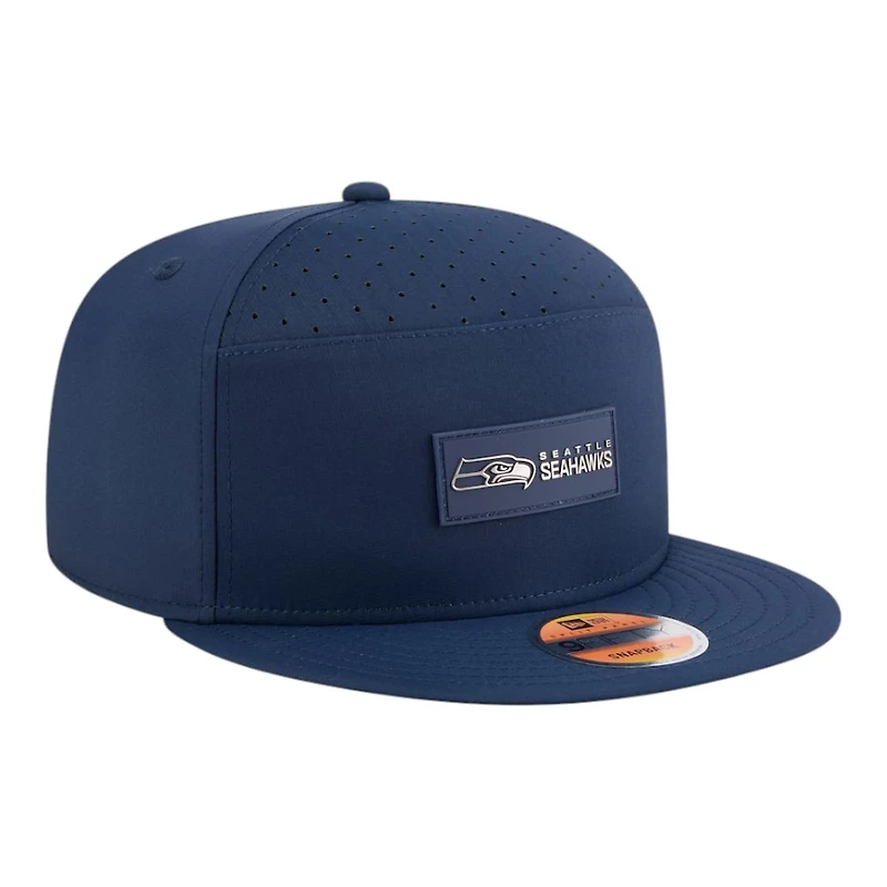 Seattle Seahawks Navy 2025 NFL Sideline Split Panel New Era 9FIFTY Snapback Hat