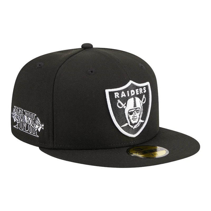 Las Vegas Raiders and White Super Bowl XVIII Patch Grey UV New Era 59FIFTY Fitted Hat