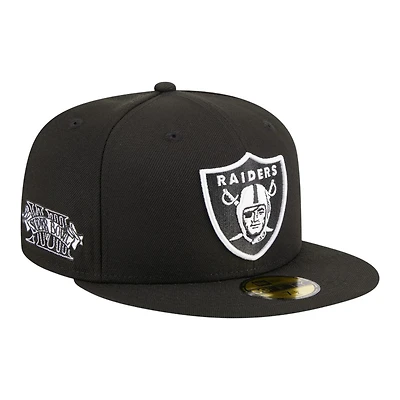 Las Vegas Raiders and White Super Bowl XVIII Patch Grey UV New Era 59FIFTY Fitted Hat