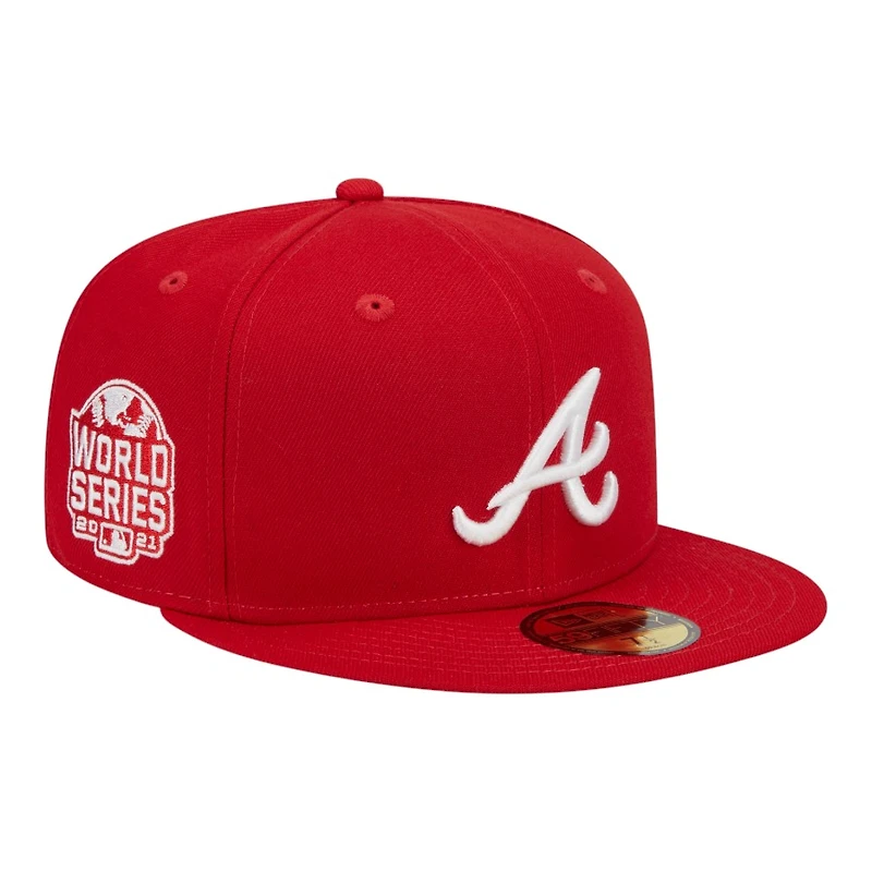 Atlanta Braves Red and White 2021 World Series Patch Grey UV New Era 59FIFTY Fitted Hat