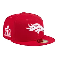 Denver Broncos Red and White Super Bowl 50 Patch Grey UV New Era 59FIFTY Fitted Hat
