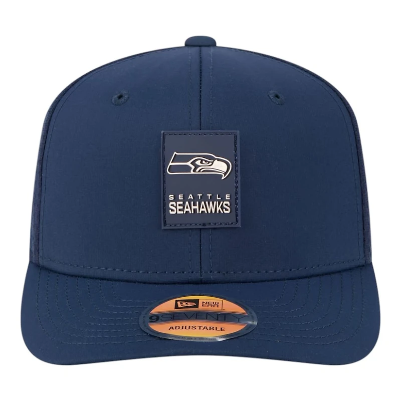 Seattle Seahawks Navy 2025 NFL Sideline New Era 9SEVENTY Trucker Adjustable Snapback Hat