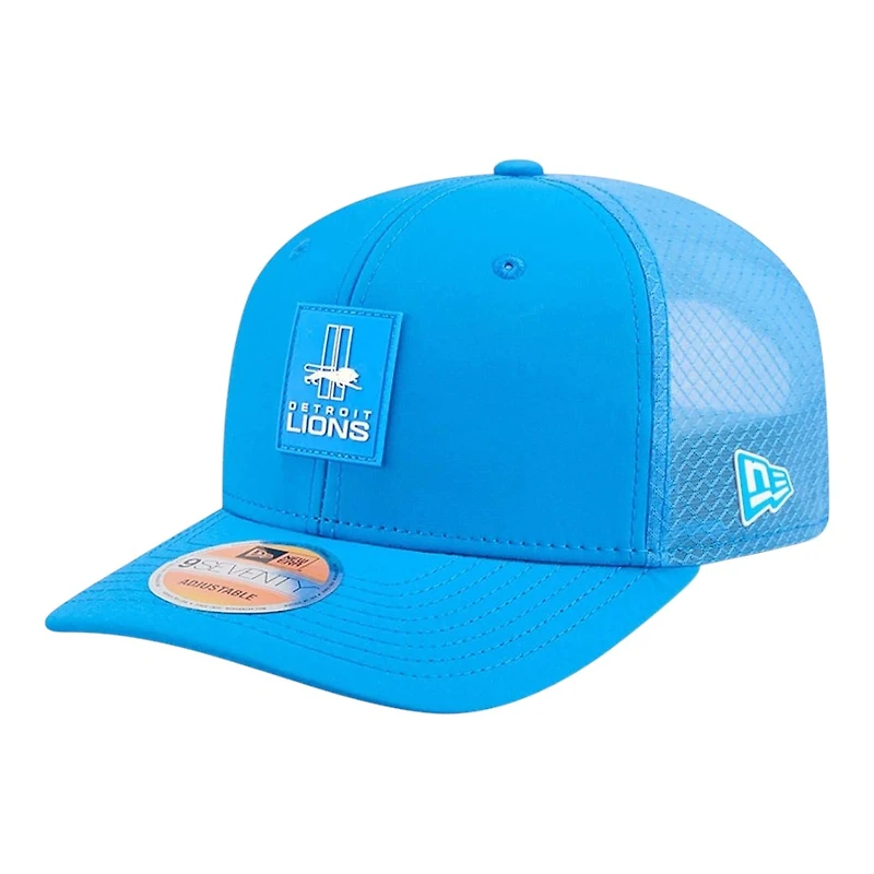 Detroit Lions Blue Throwback Logo 2025 NFL Sideline New Era 9SEVENTY Trucker Adjustable Snapback Hat
