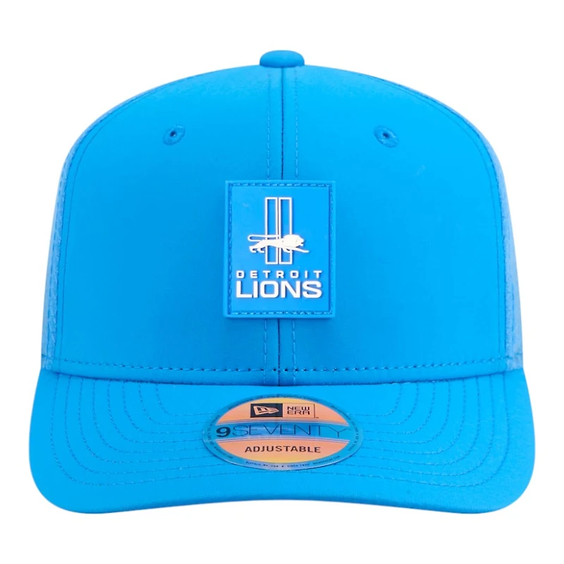 Detroit Lions Blue Throwback Logo 2025 NFL Sideline New Era 9SEVENTY Trucker Adjustable Snapback Hat