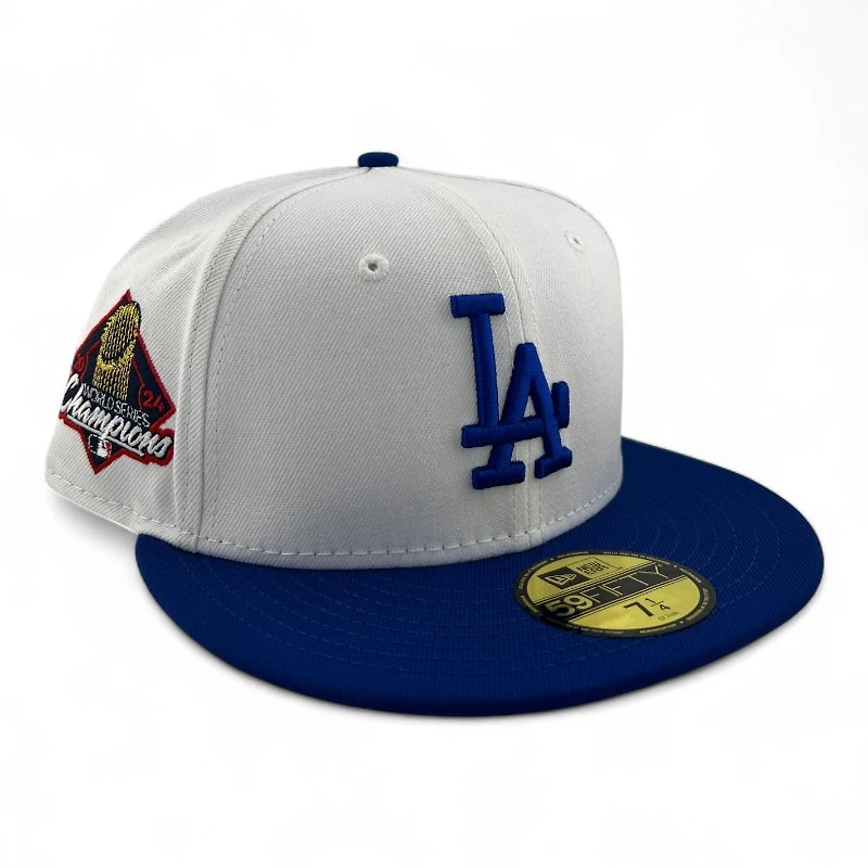 Los Angeles Dodgers White and Royal Blue"East vs West Collection" 2024 WS Champs Patch Gray UV New Era 59FIFTY Fitted Hat
