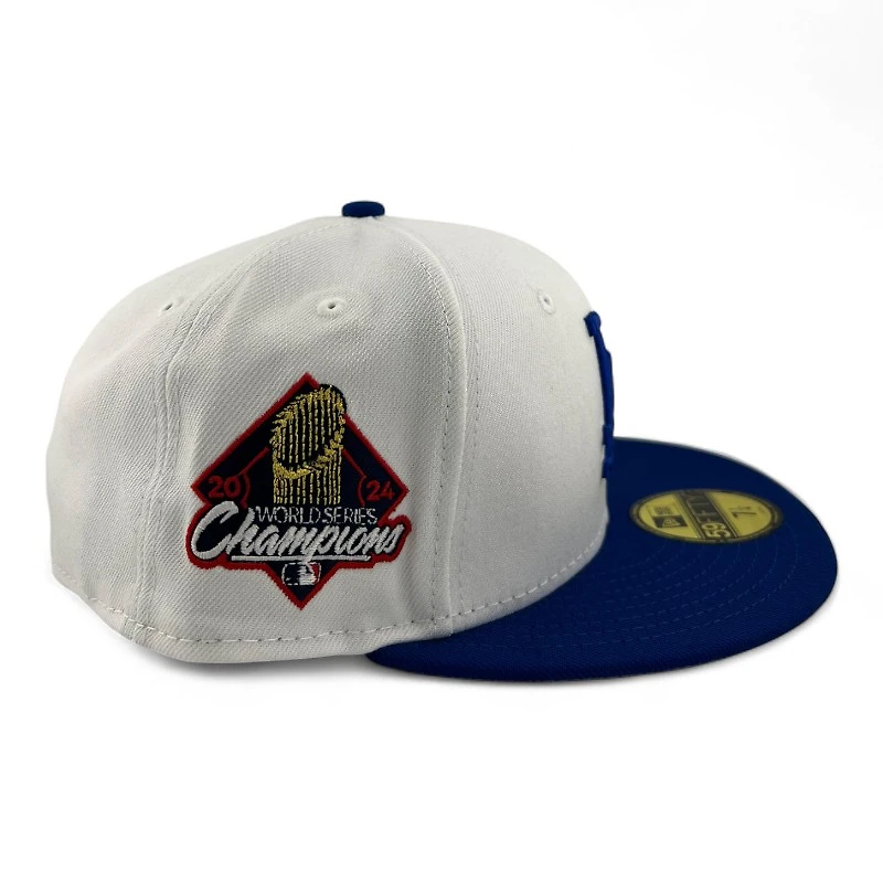 Los Angeles Dodgers White and Royal Blue"East vs West Collection" 2024 WS Champs Patch Gray UV New Era 59FIFTY Fitted Hat