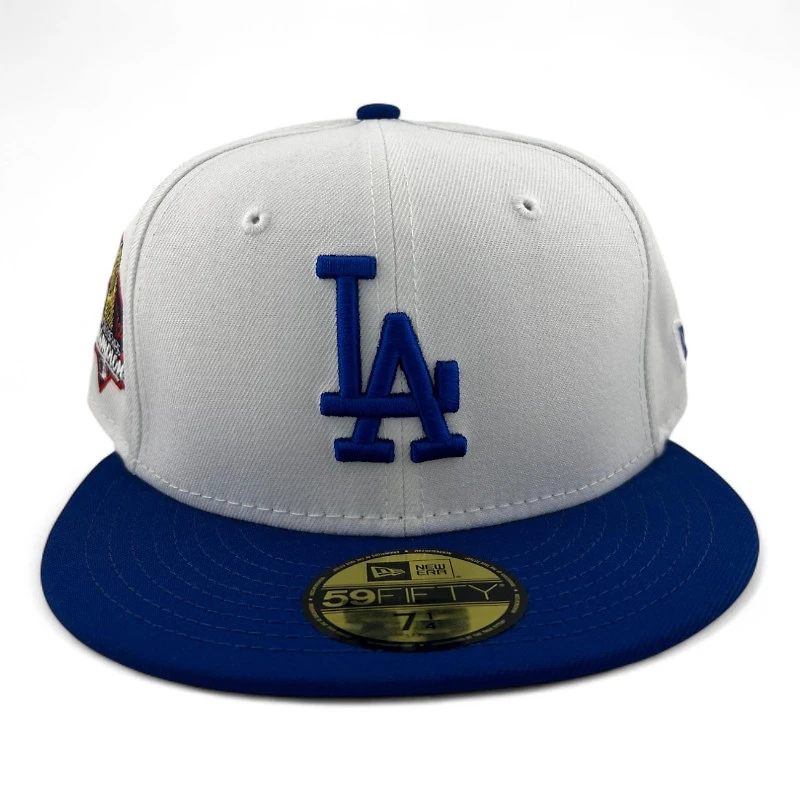Los Angeles Dodgers White and Royal Blue"East vs West Collection" 2024 WS Champs Patch Gray UV New Era 59FIFTY Fitted Hat