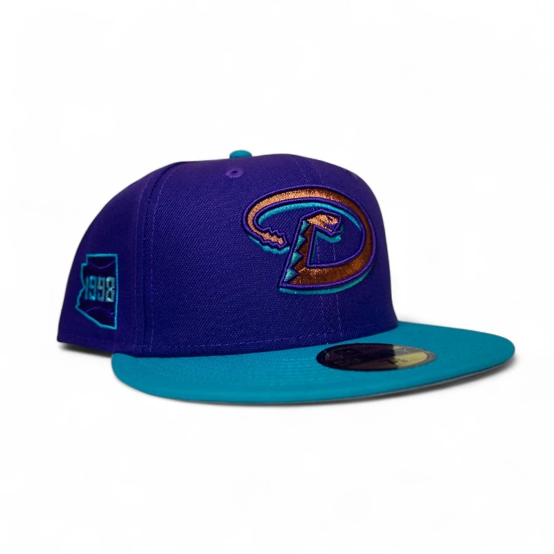 Arizona Diamondbacks True Purple Teal 2T Leon the Lab City Connect Patch Grey UV New Era 59FIFTY Fitted Hat