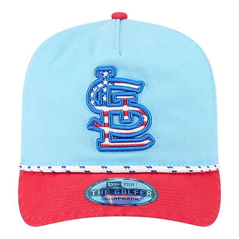 St. Louis Cardinals Light Blue and Red 2025 Fourth of July USA New Era Golfer Snapback Hat