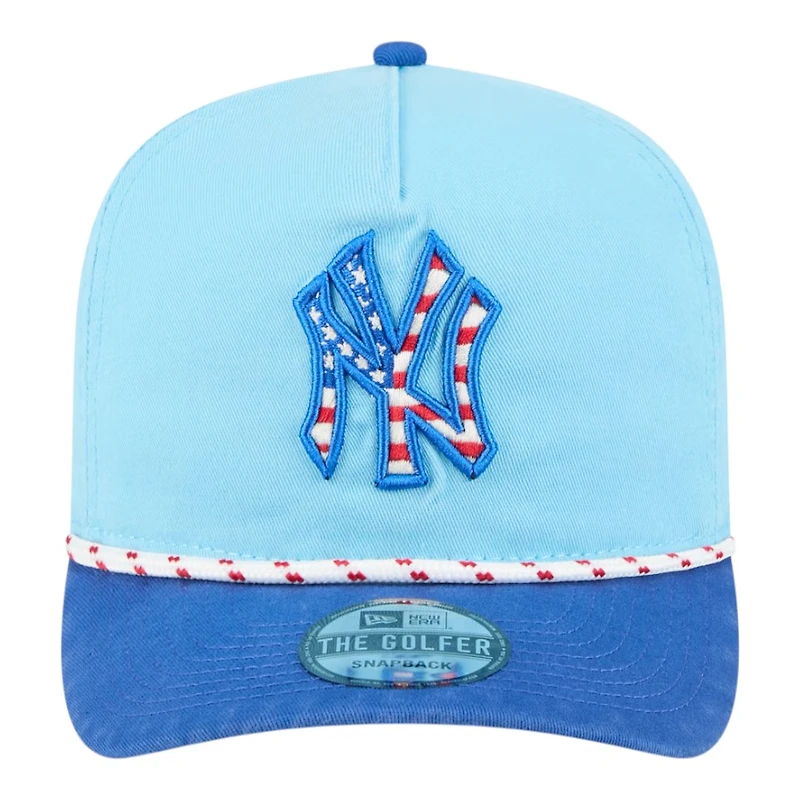 New York Yankees Light Blue 2025 Fourth of July USA New Era Golfer Snapback Hat