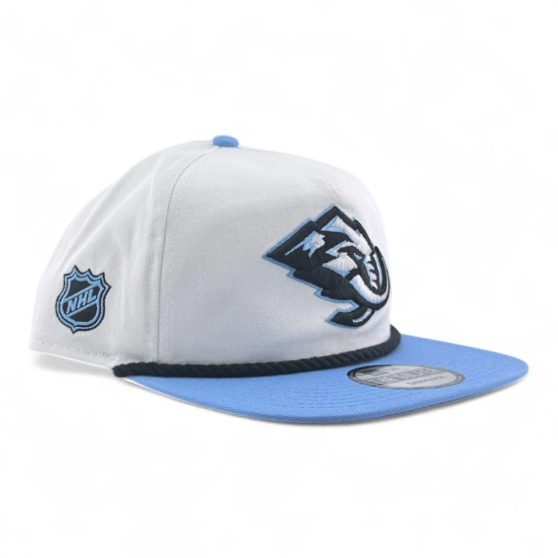 Utah Mammoth White and Mountain Blue NHL Patch New Era Rope Golfer Snapback Hat