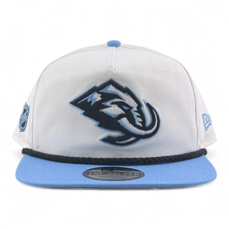 Utah Mammoth White and Mountain Blue NHL Patch New Era Rope Golfer Snapback Hat