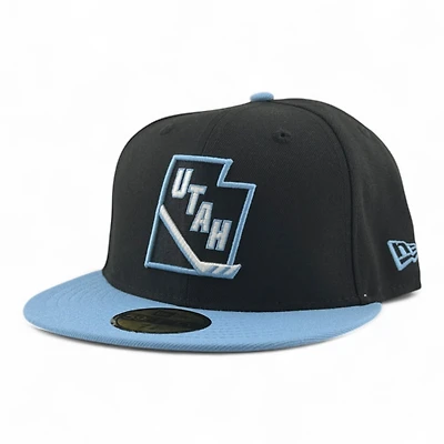 Utah Mammoth Black and Mountain Blue "Utah Badge" Logo Green UV New Era 59FIFTY Fitted Hat