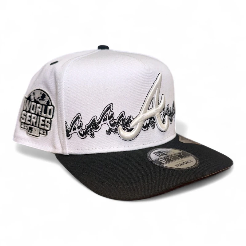 Atlanta Braves White and Black 2021 World Series Patch New Era 9FIFTY A-Frame Snapback Hat