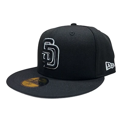 San Diego Padres Black and White Outline Basic New Era 59FIFTY Fitted Hat