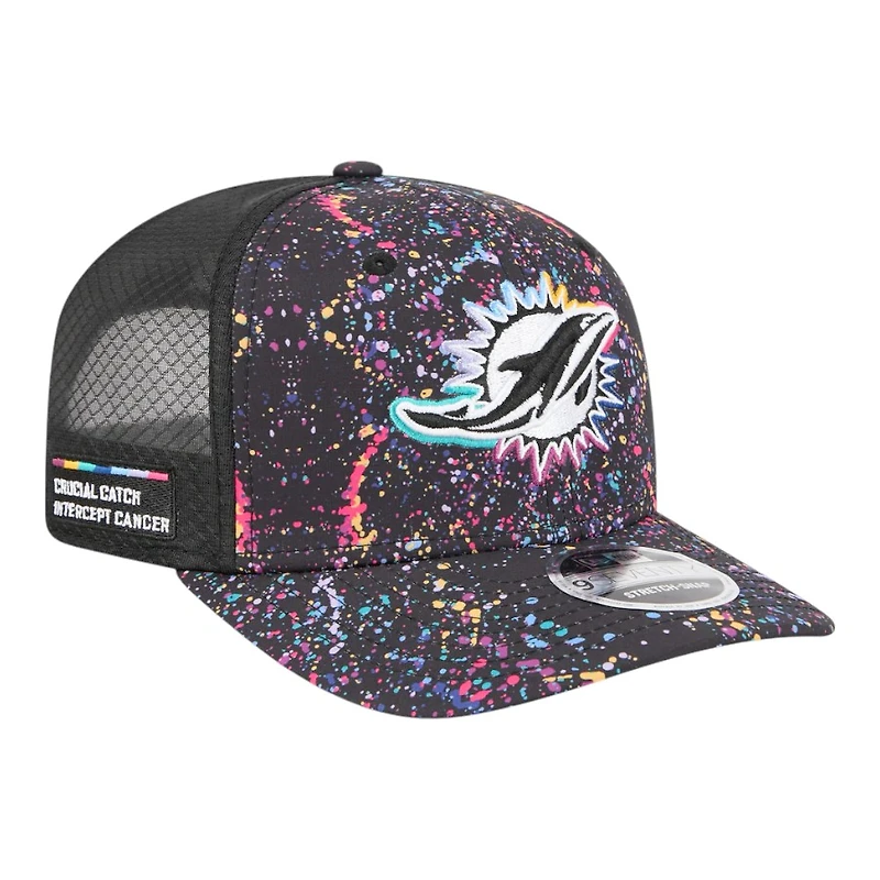 Miami Dolphins 2025 NFL Crucial Catch Trucker Mesh New Era 9SEVENTY Snapback Hat