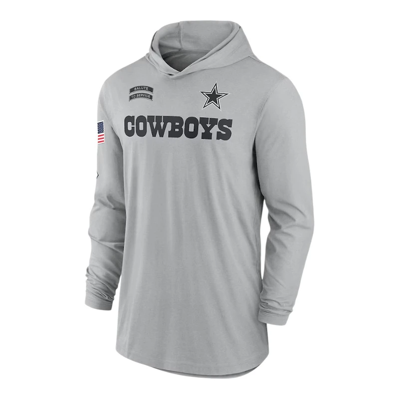 Dallas Cowboys Gray 2024 Salute to Service Lightweight Performance Nike Long Sleeve Hoodie T-Shirt