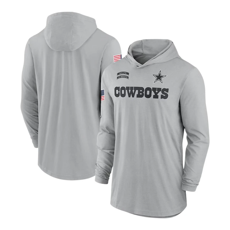 Dallas Cowboys Gray 2024 Salute to Service Lightweight Performance Nike Long Sleeve Hoodie T-Shirt