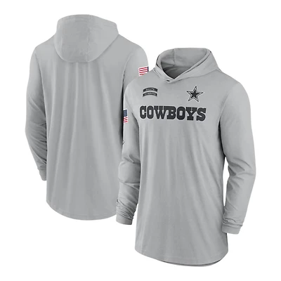 Dallas Cowboys Gray 2024 Salute to Service Lightweight Performance Nike Long Sleeve Hoodie T-Shirt
