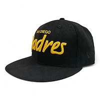 San Diego Padres Black and Yellow Script Corduroy Green UV New Era 59Fifty Fitted Hat