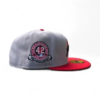 Cincinnati Reds Grey Scarlet 2T Leon the Lab Jackie Robinson Patch Green UV New Era 59FIFTY Fitted Hat