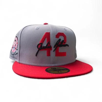 Cincinnati Reds Grey Scarlet 2T Leon the Lab Jackie Robinson Patch Green UV New Era 59FIFTY Fitted Hat
