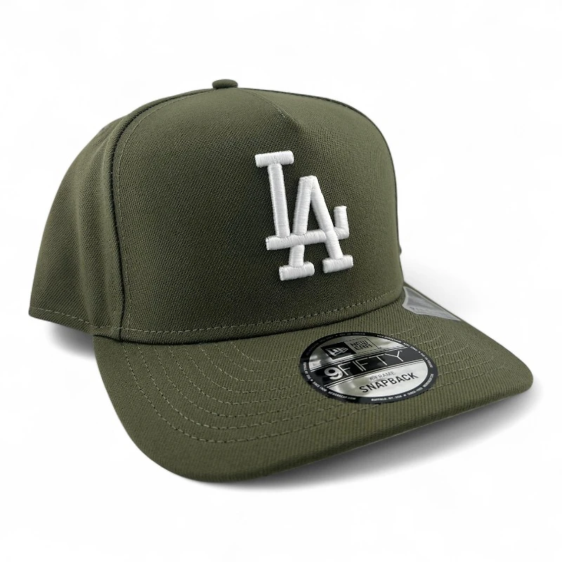 Los Angeles Dodgers White on Olive with Gray UV 9FIFTY A-Frame Snapback Hat