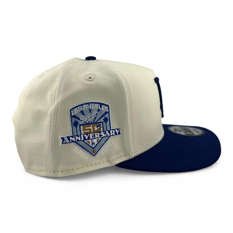 Los Angeles Dodgers Chrome and Royal Blue 50th Anniversary Patch Gray UV 9FIFTY A-Frame Snapback Hat