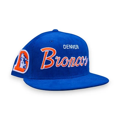 Denver Broncos Retro Script Royal Corduroy Leon the Lab Green UV New Era 59FIFTY Fitted Hat