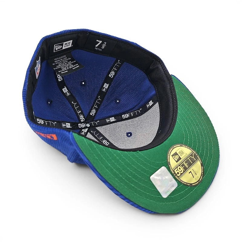 Denver Broncos Retro Script Royal Corduroy Leon the Lab Green UV New Era 59FIFTY Fitted Hat