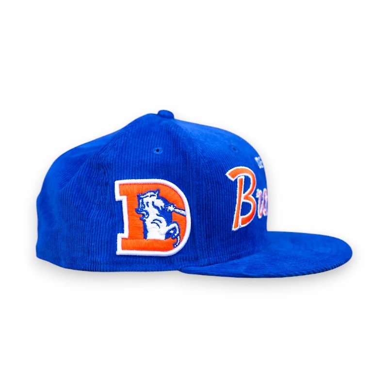 Denver Broncos Retro Script Royal Corduroy Leon the Lab Green UV New Era 59FIFTY Fitted Hat