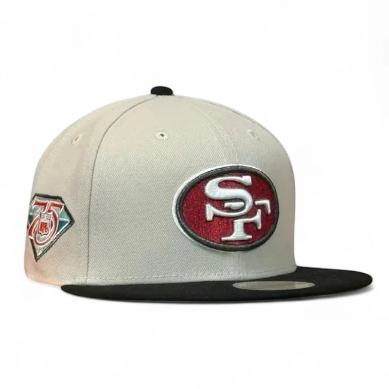 San Francisco 49ers Stone and Black 75 Years Patch Green UV NFL New Era 59FIFTY Fitted Hat
