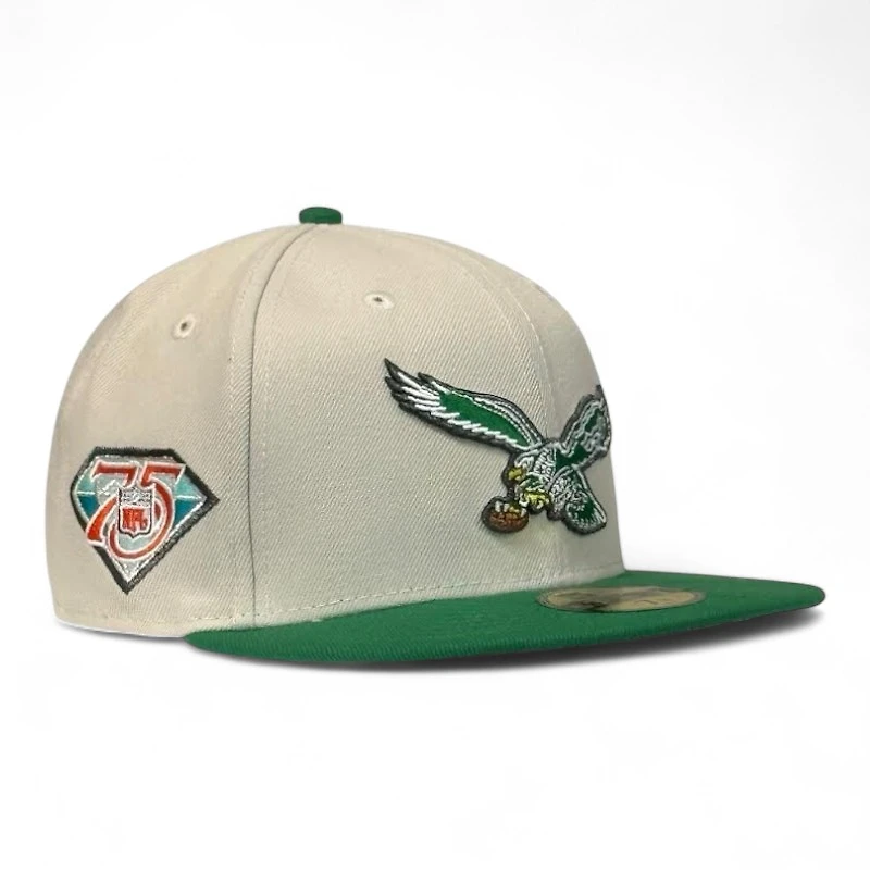 Philadelphia Eagles Stone and Green Historic 75 Years Patch UV NFL New Era 59FIFTY Fitted Hat