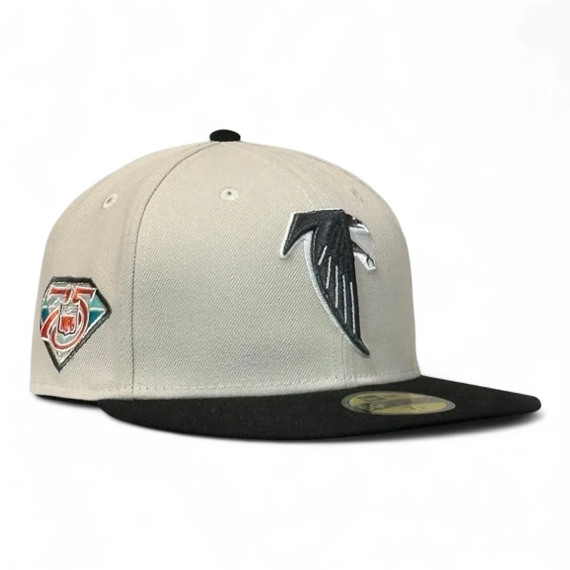 Atlanta Falcons Stone and Black 75 Years Patch Green UV NFL New Era 59FIFTY Fitted Hat