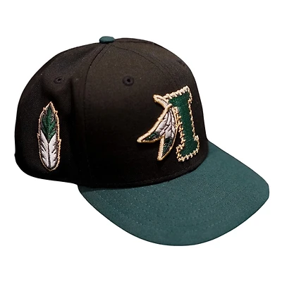 Kinston Indians Black and Green Two Tone Feather Patch Grey UV MiLB New Era 59FIFTY Fitted Hat