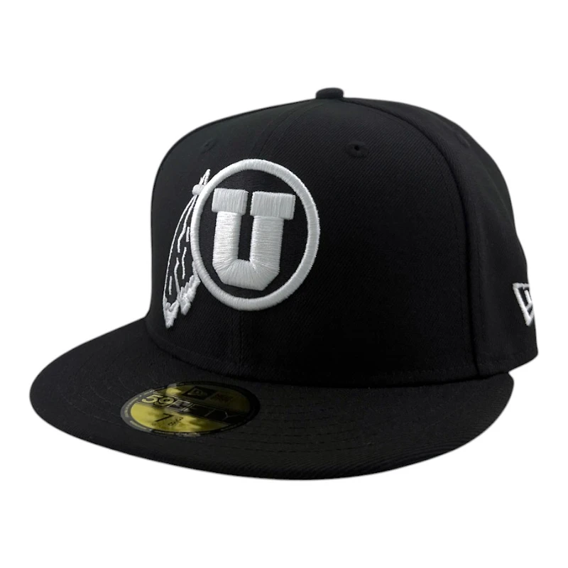 Utah Utes White on Black with Gray UV NCAA New Era 59FIFTY Fitted Hat