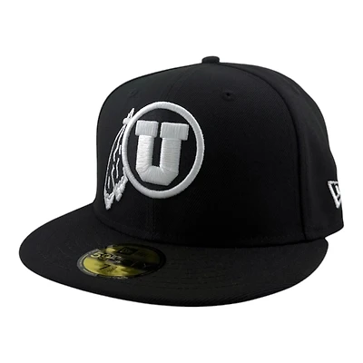 Utah Utes White on Black with Gray UV NCAA New Era 59FIFTY Fitted Hat