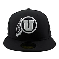 Utah Utes White on Black with Gray UV NCAA New Era 59FIFTY Fitted Hat
